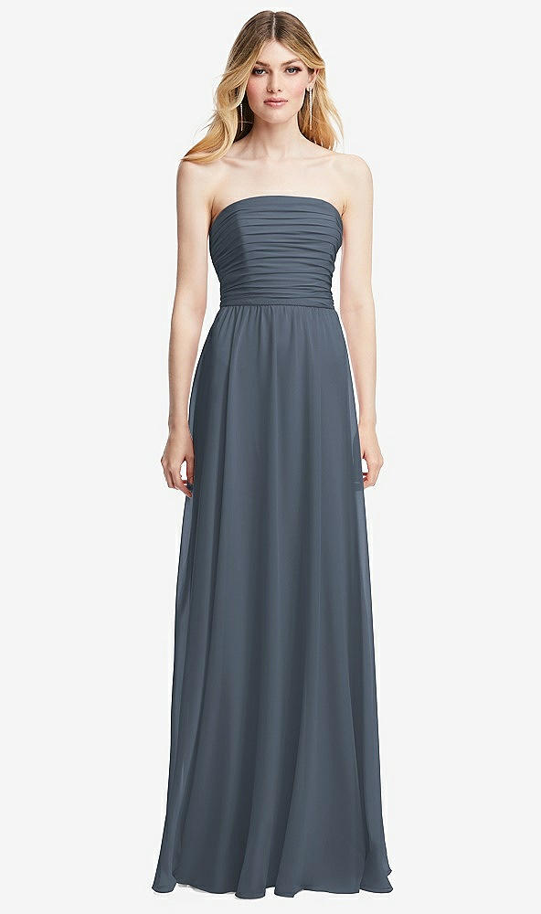 Front View - Silverstone Shirred Bodice Strapless Chiffon Maxi Dress with Optional Straps
