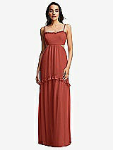 Front View Thumbnail - Amber Sunset Ruffle-Trimmed Cutout Tie-Back Maxi Dress with Tiered Skirt