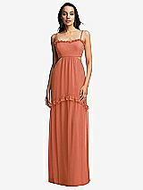 Front View Thumbnail - Terracotta Copper Ruffle-Trimmed Cutout Tie-Back Maxi Dress with Tiered Skirt