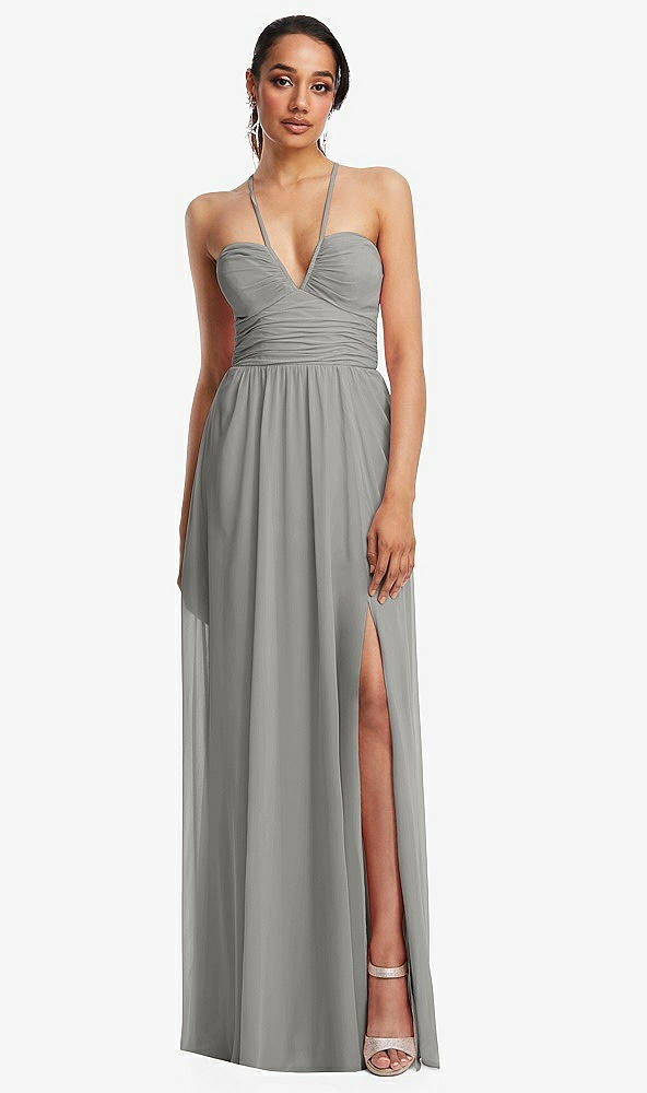 Front View - Chelsea Gray Plunging V-Neck Criss Cross Strap Back Maxi Dress
