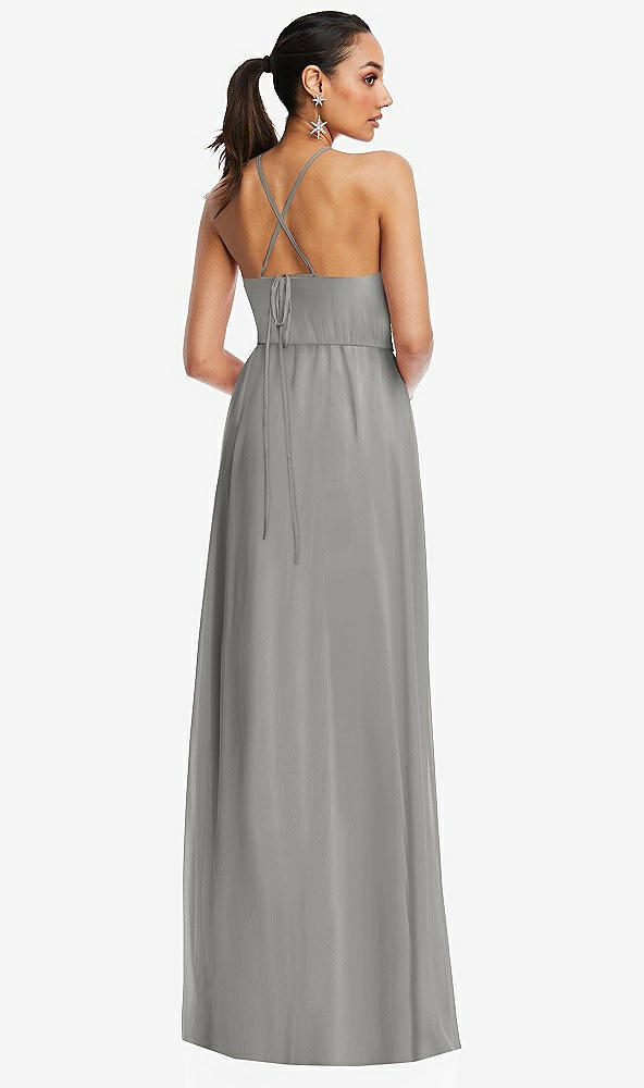Back View - Chelsea Gray Plunging V-Neck Criss Cross Strap Back Maxi Dress