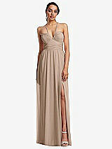 Front View Thumbnail - Topaz Plunging V-Neck Criss Cross Strap Back Maxi Dress