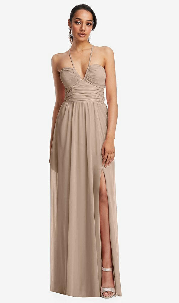 Front View - Topaz Plunging V-Neck Criss Cross Strap Back Maxi Dress