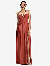 Front View Thumbnail - Amber Sunset Plunging V-Neck Criss Cross Strap Back Maxi Dress