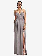 Front View Thumbnail - Cashmere Gray Plunging V-Neck Criss Cross Strap Back Maxi Dress