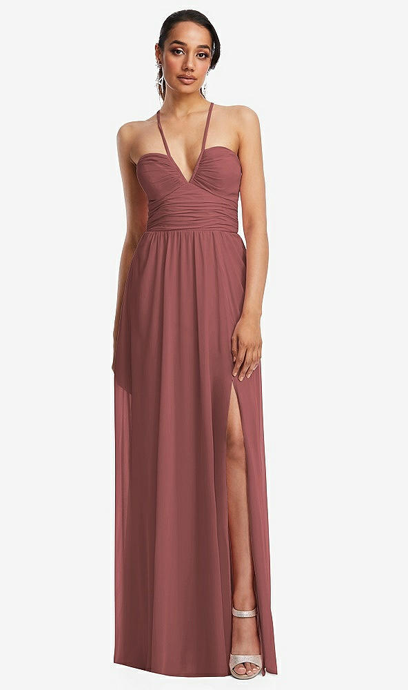 Front View - English Rose Plunging V-Neck Criss Cross Strap Back Maxi Dress