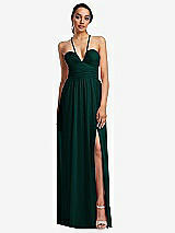 Front View Thumbnail - Evergreen Plunging V-Neck Criss Cross Strap Back Maxi Dress