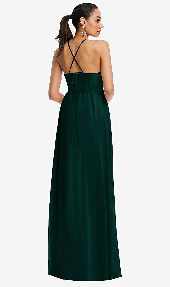 Back View - Evergreen Plunging V-Neck Criss Cross Strap Back Maxi Dress