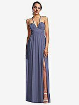 Front View Thumbnail - French Blue Plunging V-Neck Criss Cross Strap Back Maxi Dress