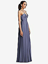Side View Thumbnail - French Blue Plunging V-Neck Criss Cross Strap Back Maxi Dress