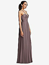 Side View Thumbnail - French Truffle Plunging V-Neck Criss Cross Strap Back Maxi Dress