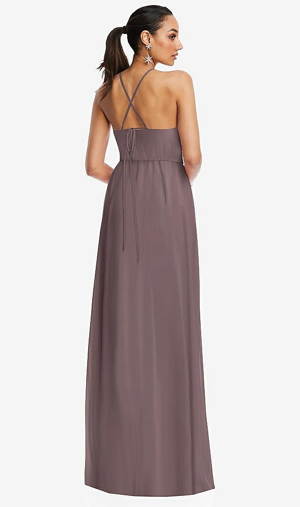 Back View - French Truffle Plunging V-Neck Criss Cross Strap Back Maxi Dress