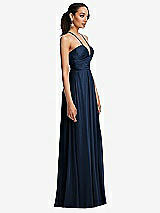 Side View Thumbnail - Midnight Navy Plunging V-Neck Criss Cross Strap Back Maxi Dress