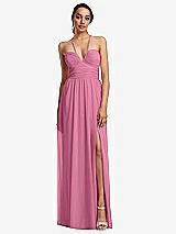 Front View Thumbnail - Orchid Pink Plunging V-Neck Criss Cross Strap Back Maxi Dress