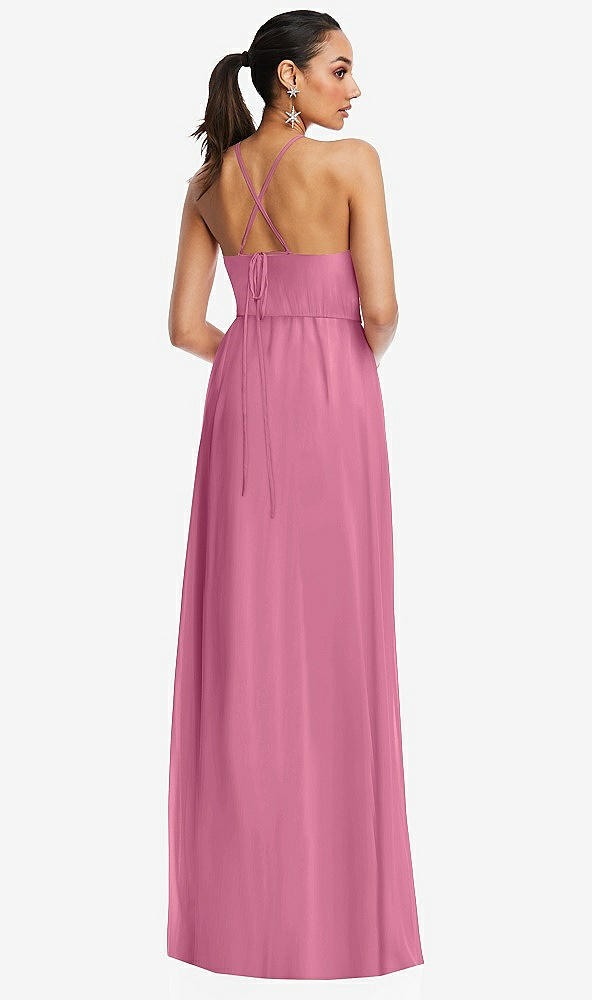 Back View - Orchid Pink Plunging V-Neck Criss Cross Strap Back Maxi Dress