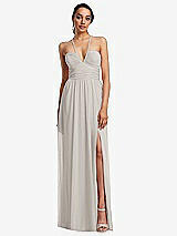 Front View Thumbnail - Oyster Plunging V-Neck Criss Cross Strap Back Maxi Dress