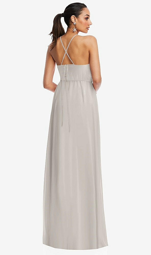 Back View - Oyster Plunging V-Neck Criss Cross Strap Back Maxi Dress
