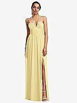 Front View Thumbnail - Pale Yellow Plunging V-Neck Criss Cross Strap Back Maxi Dress