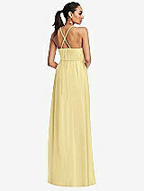 Rear View Thumbnail - Pale Yellow Plunging V-Neck Criss Cross Strap Back Maxi Dress