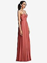Side View Thumbnail - Coral Pink Plunging V-Neck Criss Cross Strap Back Maxi Dress