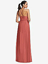 Rear View Thumbnail - Coral Pink Plunging V-Neck Criss Cross Strap Back Maxi Dress