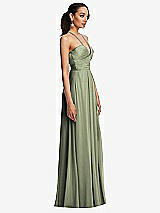 Side View Thumbnail - Sage Plunging V-Neck Criss Cross Strap Back Maxi Dress