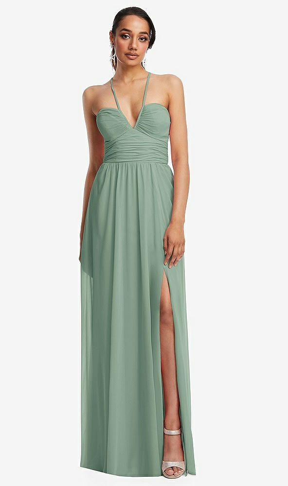 Front View - Seagrass Plunging V-Neck Criss Cross Strap Back Maxi Dress