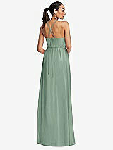 Rear View Thumbnail - Seagrass Plunging V-Neck Criss Cross Strap Back Maxi Dress