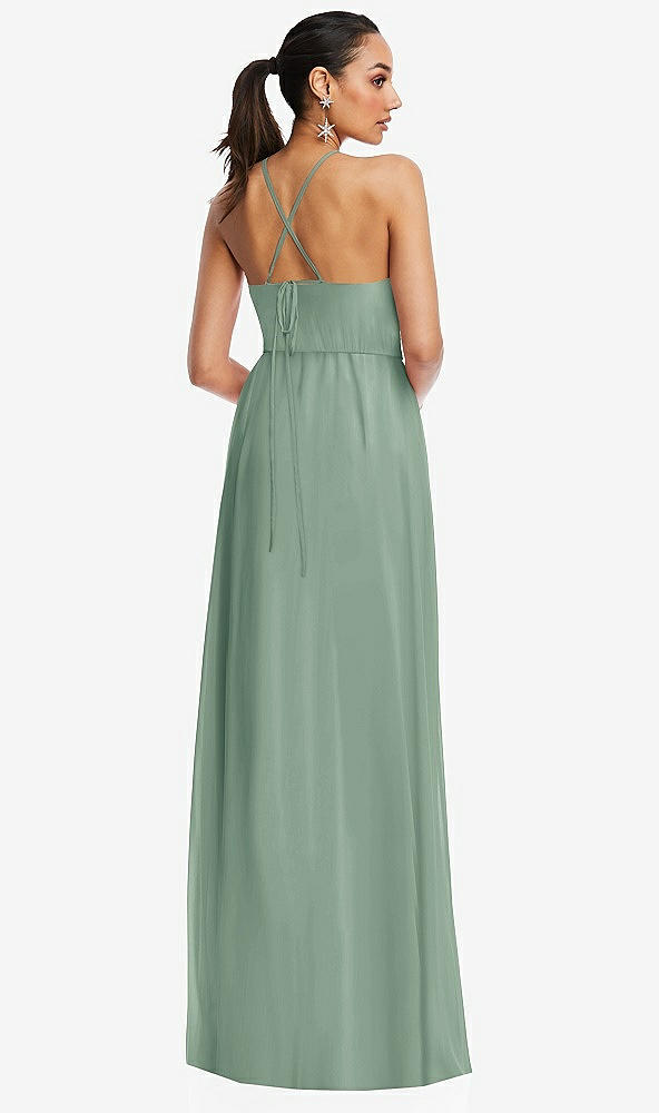 Back View - Seagrass Plunging V-Neck Criss Cross Strap Back Maxi Dress