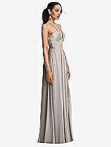 Side View Thumbnail - Taupe Plunging V-Neck Criss Cross Strap Back Maxi Dress