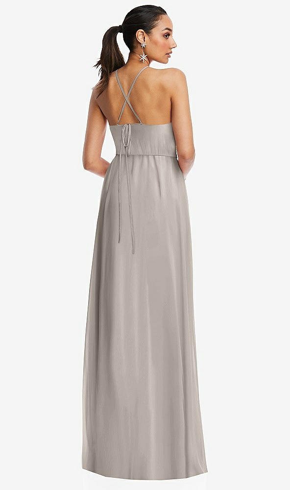 Back View - Taupe Plunging V-Neck Criss Cross Strap Back Maxi Dress