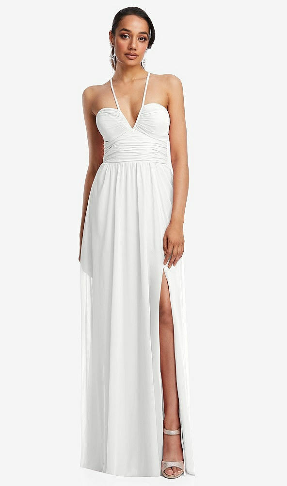 Front View - White Plunging V-Neck Criss Cross Strap Back Maxi Dress
