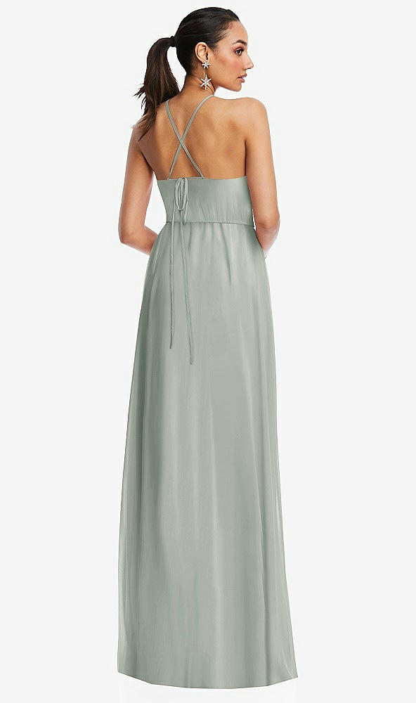 Back View - Willow Green Plunging V-Neck Criss Cross Strap Back Maxi Dress