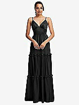 Front View Thumbnail - Black Low-Back Triangle Maxi Dress with Ruffle-Trimmed Tiered Skirt