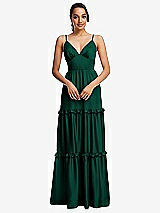 Front View Thumbnail - Hunter Green Low-Back Triangle Maxi Dress with Ruffle-Trimmed Tiered Skirt