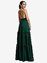 Rear View Thumbnail - Hunter Green Low-Back Triangle Maxi Dress with Ruffle-Trimmed Tiered Skirt