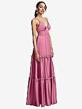 Side View Thumbnail - Orchid Pink Low-Back Triangle Maxi Dress with Ruffle-Trimmed Tiered Skirt