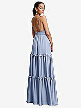 Rear View Thumbnail - Sky Blue Low-Back Triangle Maxi Dress with Ruffle-Trimmed Tiered Skirt