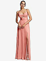 Front View Thumbnail - Rose - PANTONE Rose Quartz Triangle Cutout Bodice Maxi Dress with Adjustable Straps