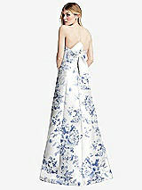 Rear View Thumbnail - Cottage Rose Larkspur Strapless A-line Floral Satin Gown with Modern Bow Detail