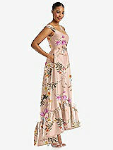 Side View Thumbnail - Butterfly Botanica Pink Sand Cap Sleeve Deep Ruffle Hem Floral High Low Dress with Pockets