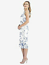 Side View Thumbnail - Cottage Rose Larkspur Sleeveless Pleated Bow-Waist Floral Satin Pencil Dress with Pockets