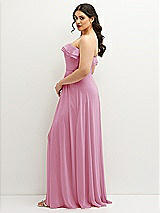 Side View Thumbnail - Powder Pink Tiered Ruffle Neck Strapless Maxi Dress with Front Slit