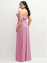 Rear View Thumbnail - Powder Pink Tiered Ruffle Neck Strapless Maxi Dress with Front Slit
