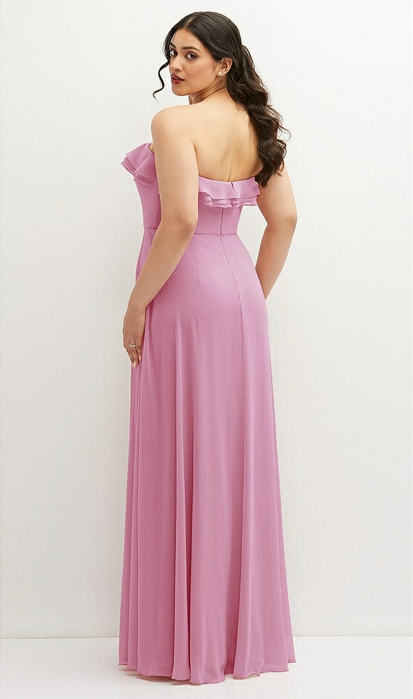 Back View - Powder Pink Tiered Ruffle Neck Strapless Maxi Dress with Front Slit
