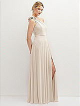 Side View Thumbnail - Oat Handworked Flower Trimmed One-Shoulder Chiffon Maxi Dress