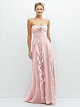 Front View Thumbnail - Ballet Pink Strapless Vertical Ruffle Chiffon Maxi Dress with Flower Detail