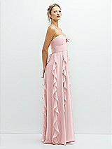 Side View Thumbnail - Ballet Pink Strapless Vertical Ruffle Chiffon Maxi Dress with Flower Detail