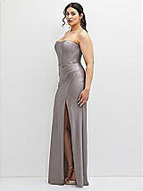 Side View Thumbnail - Cashmere Gray Strapless Stretch Satin Corset Dress with Draped Column Skirt