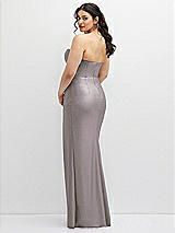 Rear View Thumbnail - Cashmere Gray Strapless Stretch Satin Corset Dress with Draped Column Skirt